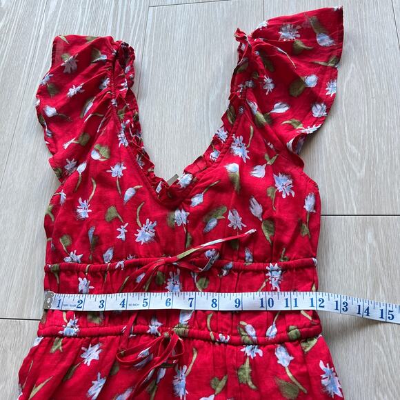 J Crew Palermo Dress In Ramie Dress XXS Floral Red - Picture 6 of 15